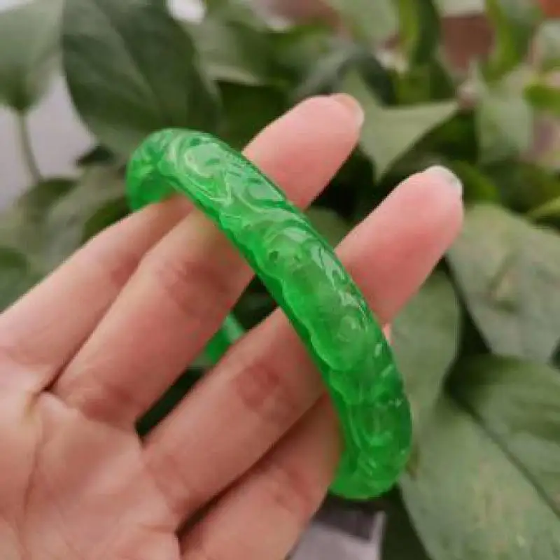 

Natural Myanmar ice green jade bangles hollow handcarved lucky flower jadeite jade bracelet emerald jade bracelets jade jewelry