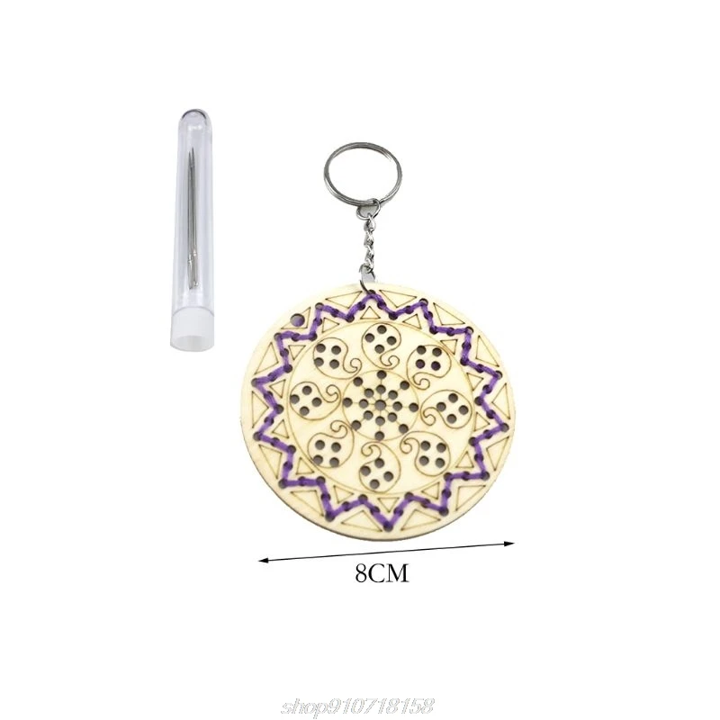 5 шт. круглая деревянная вышивка крестиком брелок кольцо с шерстяной нитью Набор