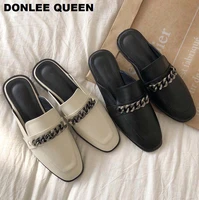 flats mule shoes women slip on loafers fashion brand chain casual shoes flat british mules female slide slipper zapatos de mujer