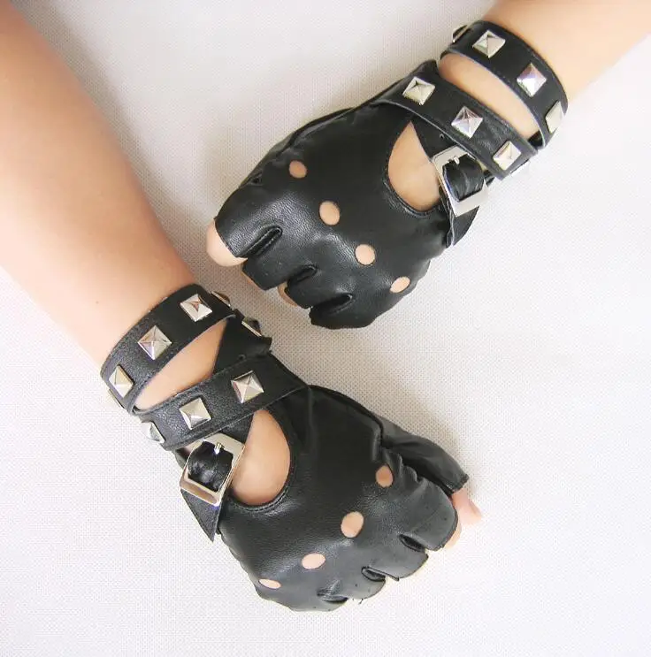 Хорошее качество! Перчатки женские из ПУ кожи перчатки без пальцев с заклепками в