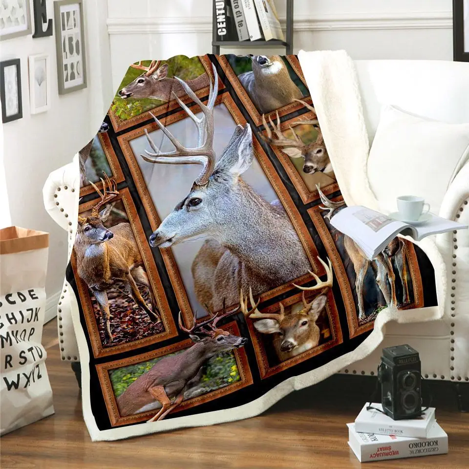 Одеяло ONGLYP 3D из шерпы дикого оленя теплое удобное диванное одеяло для дивана
