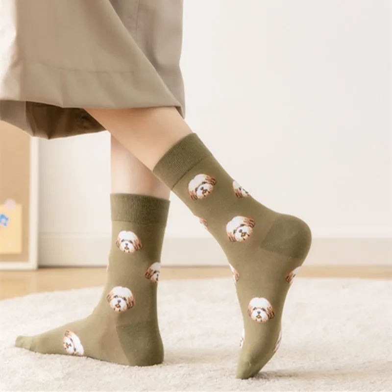 Новинка милые носки с изображением собаки средней длины креативные женские в