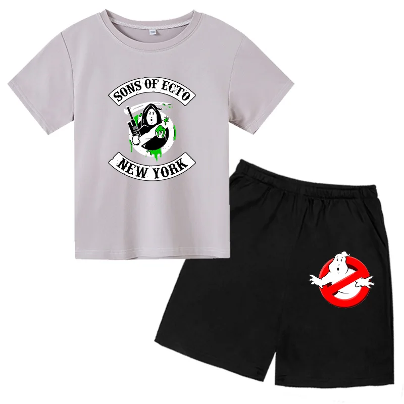 

Children Clothing Sets girl Tops+pants Sets T-shirt Polyester Ghostbusters Tshirts Kids Shorts Sport Suit 4-14 Ys Boys Clothes