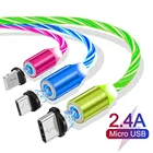 Магнитный зарядный кабель со светодиодной подсветкой, USB Type CMicro USB8 Pin, для iPhone 8, Android, USBC