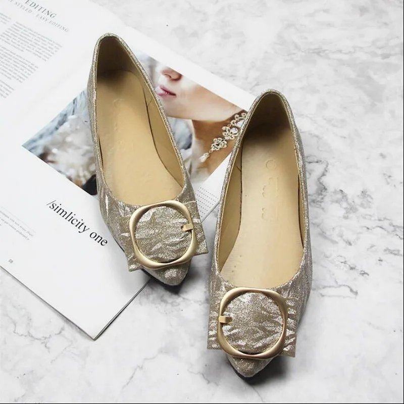 Spring New Synthetic Leather Women Ballet Flat Shoes Women'S Slip-On Soft Metal Decoration Boat Shoes Women Flats Zapatos Mujer