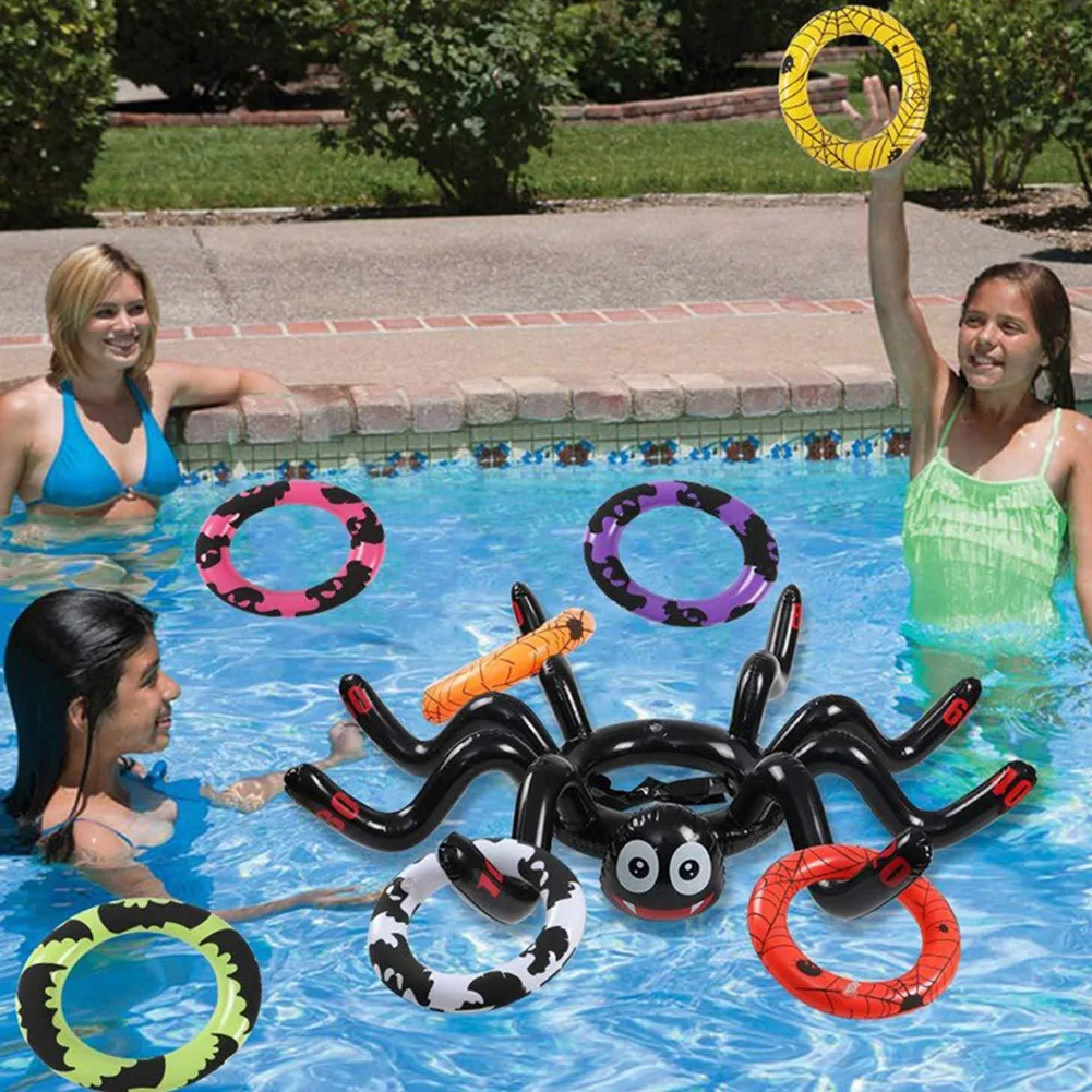 

PVC Large Indoor Outdoor Halloween Gift Hat Kids Children Funny Inflatable Spider Throwing Ring Set Sports Educational Toys