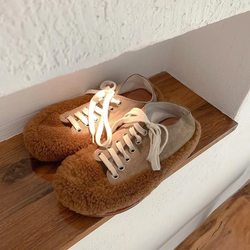 

Winter Women Loafers Plush Slip on Flat Shoes Bow Woman Flats Warm Loafer Wool Casual Shoes Fur Boat Shoes Flats Zapatos Mujer