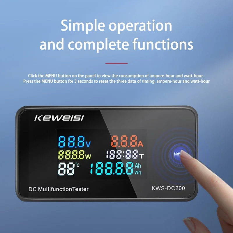 KWS-DC200 Digital Voltmeter DC 0-200V Voltage Seven Functions Power Energy Meter LED Color Display Wattmeter 0-10/50/100A | Инструменты