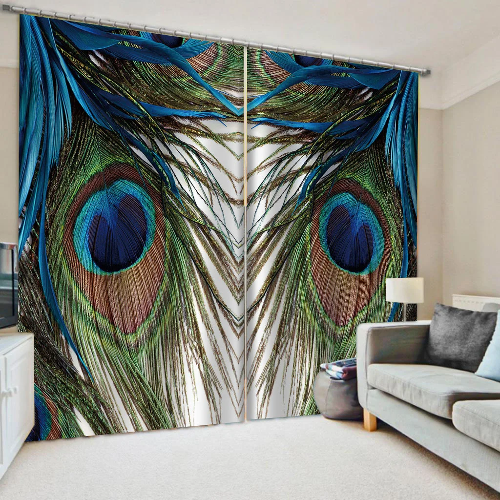 

2021 New Photo Blackout Curtain Peacock Feather Curtains For Living Room Bedroom Modern Fashion Window Door Drapes