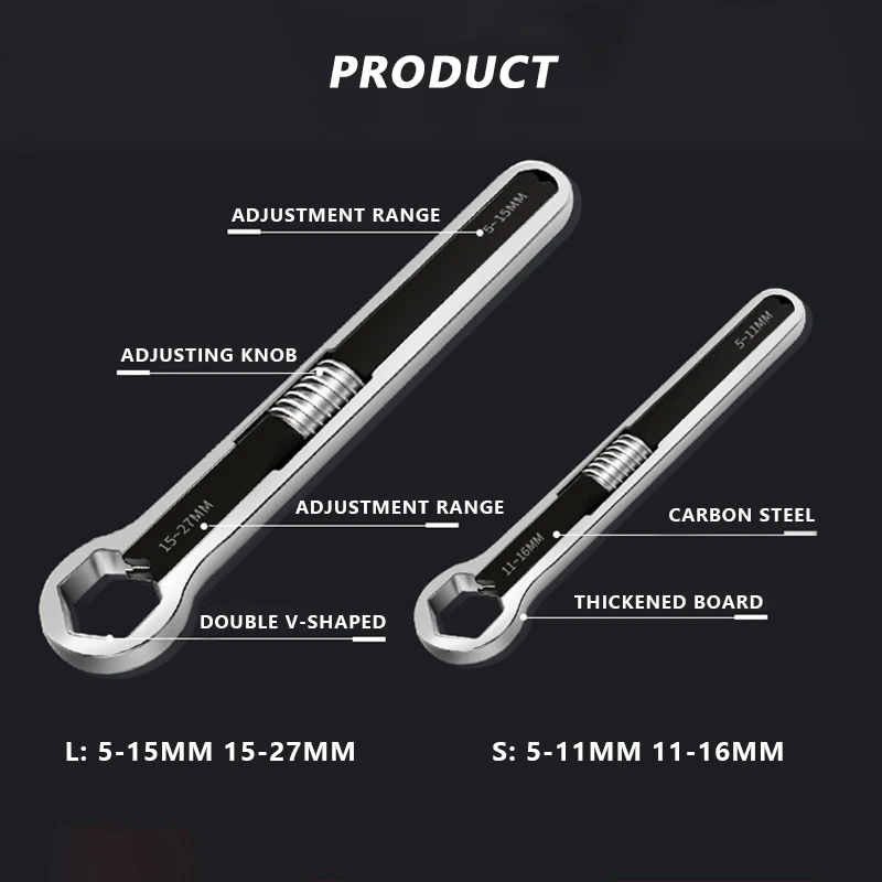 

Adjustable Torx Wrench Screw Nuts Wrench 5-27mm Hex Wrench Carbon Steel Spanner Tool Double head Universal Repair Hand Tool