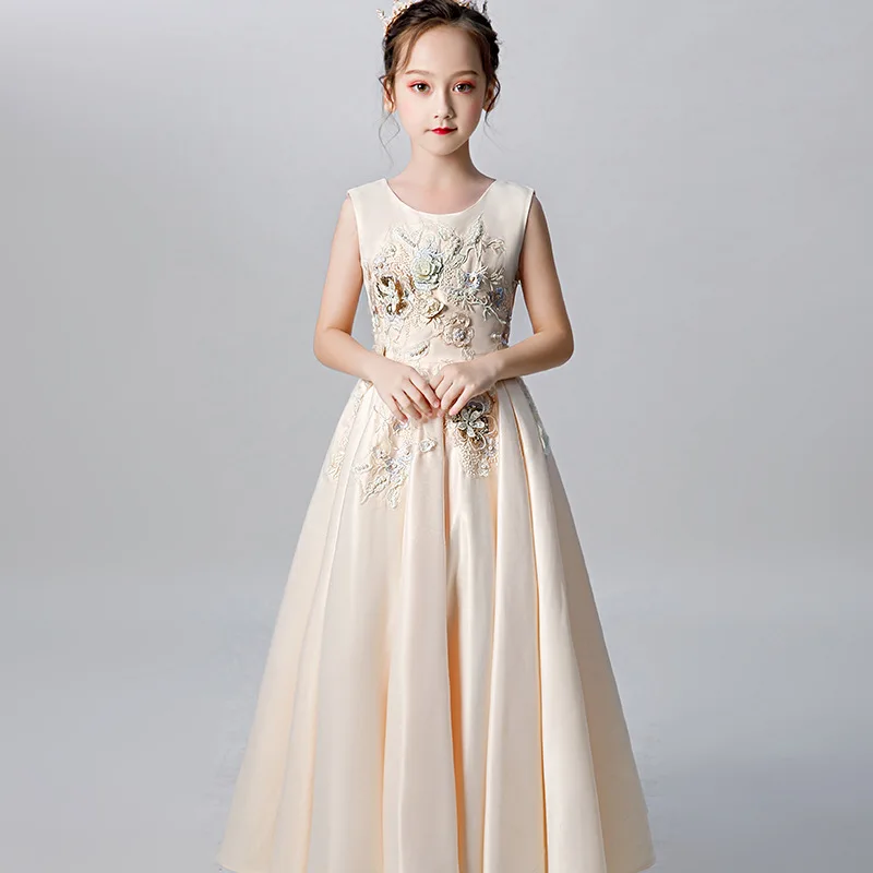 

graduation gown age for 6 - 16 years teenage girls vintage noble 3d flowers long-dress red christmas princess costume kids frock