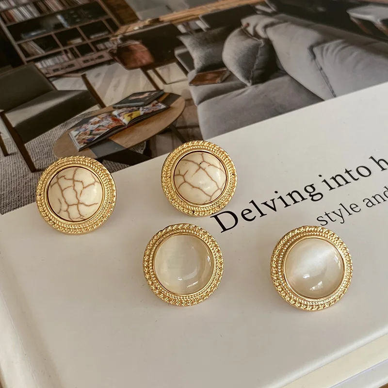 Лидер продаж модные большие серьги с мраморным опалом уникальные круглые