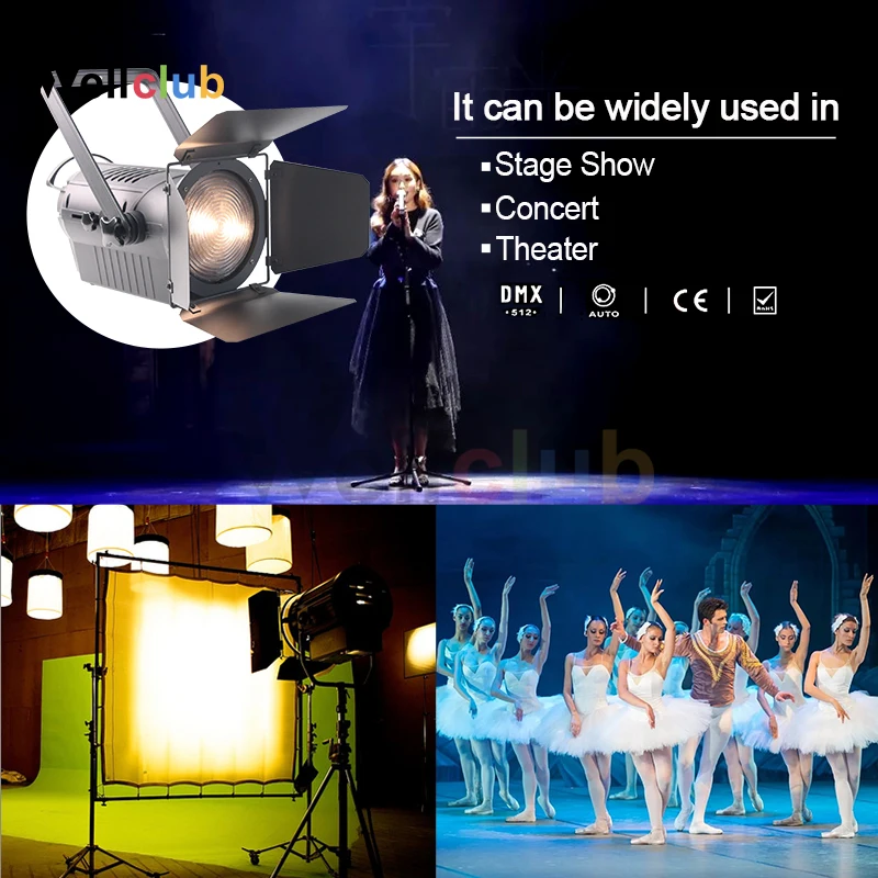 1 шт. Светодиодный прожектор с линзой Френеля 200W ручным зумом Studio Театр встречи