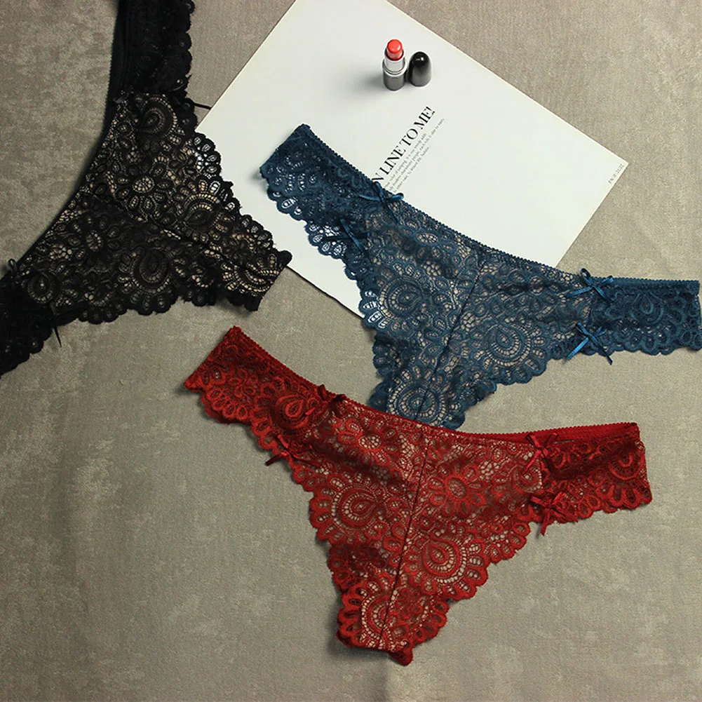 Новые женские сексуальные стринги из хлопка и кружева, нижнее белье, мягкое цветочное нижнее белье, Трусы-стринги с бантом, трусики S/M/L/XL, синие, красные, зеленые, черные