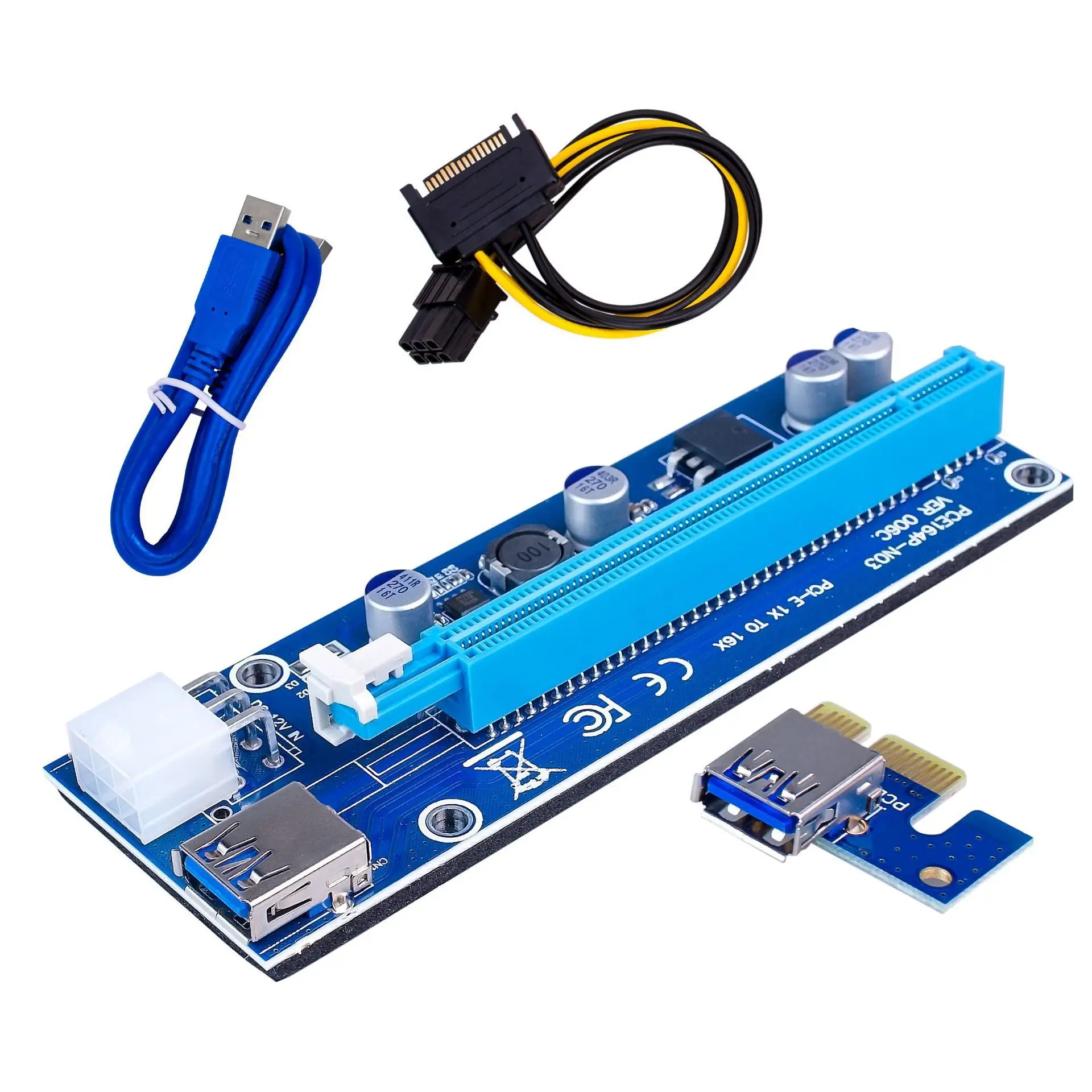 

100 шт. 006C PCIe 1x до 16x Экспресс Райзер карта графический pci-e Райзер удлинитель 60 см USB 3,0 кабель SATA до 6 контактов питания для майнинга BTC