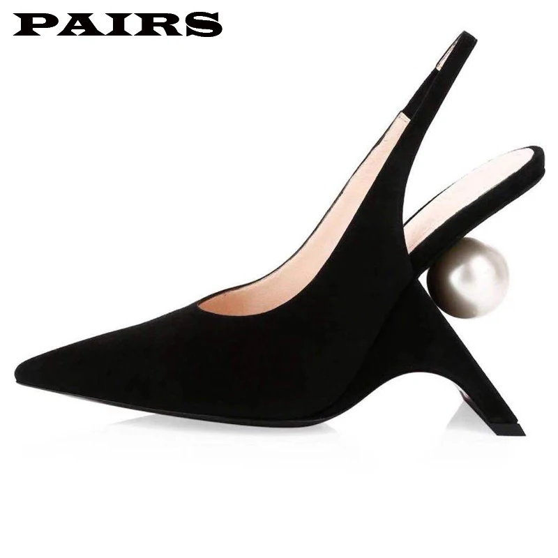 Черные замшевые женские туфли лодочки Сезон весна лето Туфли с острым носком и