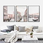 Розовый постер на холсте Венеция, итальянский город, архитектура, пейзаж, настенная живопись, нордические декоративные картины, Современный домашний декор