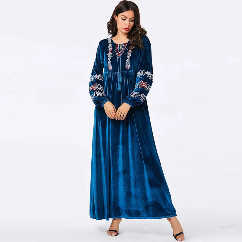 Вельветовые платья арабес абайя Турция исламское арабское Макси мусульманское