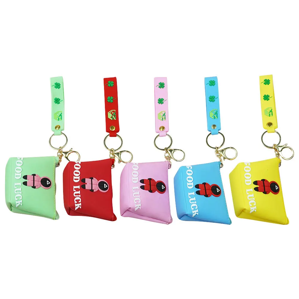 

Squid Game Keychain Bag Mini Wallet Cartoon Letter Printing " GOOD LUCK" Triangle Round Square Coin Purse Girl Backpack Pendant