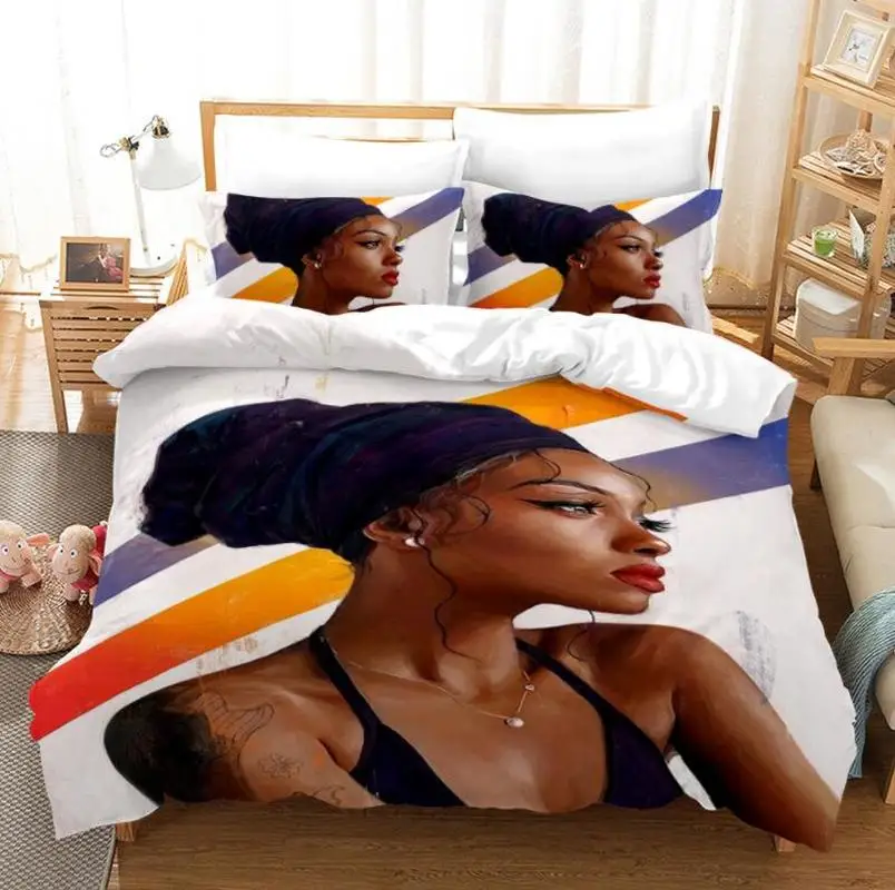

African Girl 3D Print Bedding Set Children Cute Character Duvet Cover Set with Pillowcase Twin Full Queen King Bedclothes