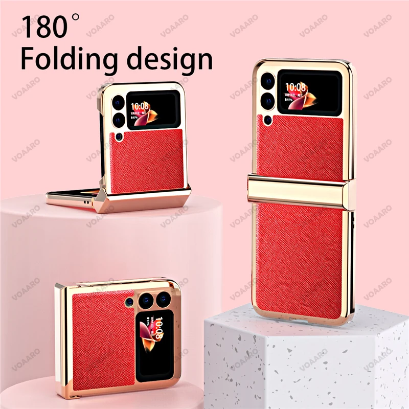 shockproof case for samsung galaxy z flip 3 plating leather case cover for samsung z flip 3 5g hinge full protection phone capa free global shipping