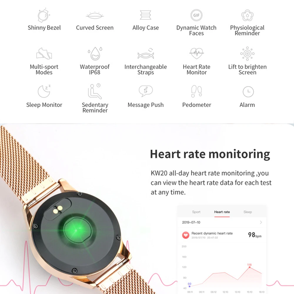 Напоказ 2020 Смарт-часы для женщин IP68 Водонепроницаемый мониторинга сердечного