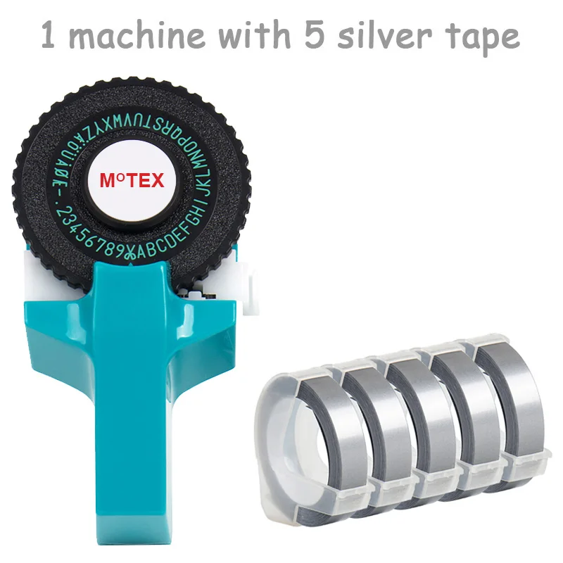 Небесно-Голубой MoTex E101 принтер мини DIY Ручная Совместимость для dymo 3D тиснение ручная лента ручная машинка надпись машина - Цвет: machine add 5 silver