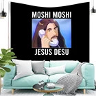 Забавный гобелен с мемами Moshi Jesus Desu, забавный гобелен с Иисусом на телефоне, украшение для спальни