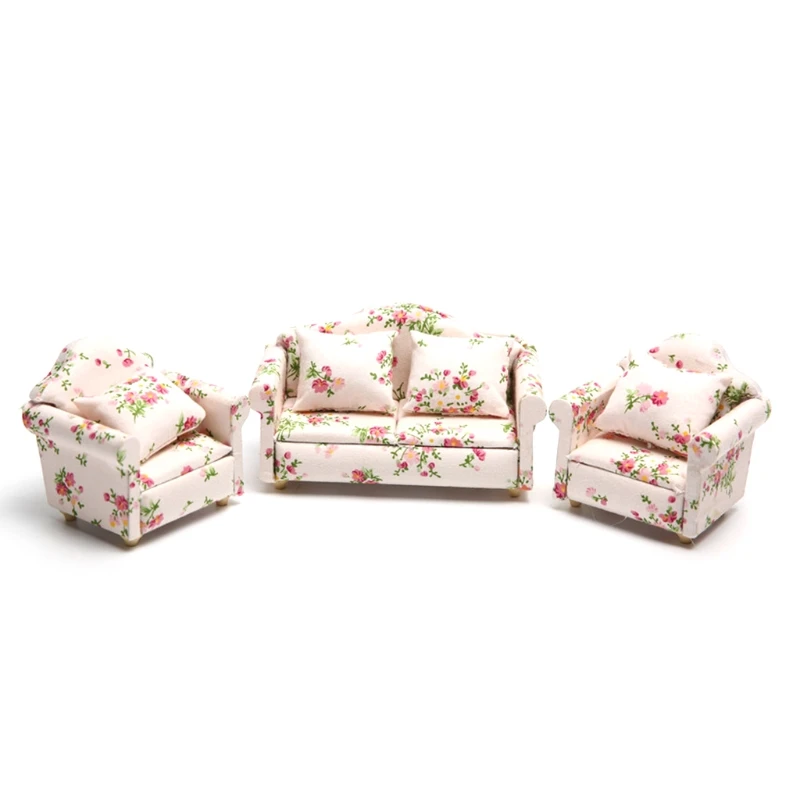 

1/12 Scale Dollhouse Accessories Pattern Mini Furniture Sofa with Back Cushions
