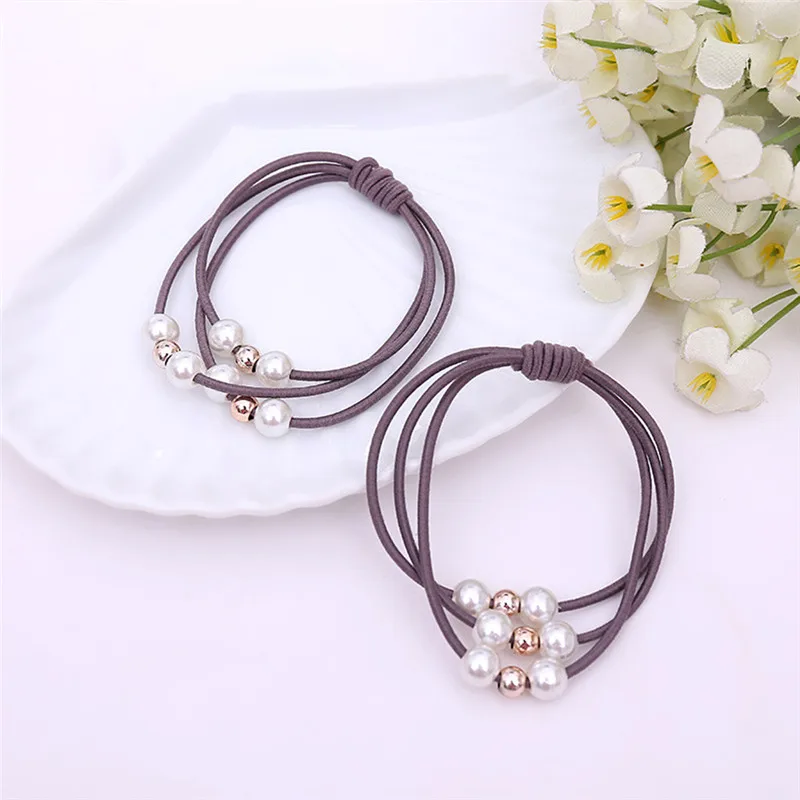 2019 модная многослойная жемчужная резинка для волос однотонная эластичная