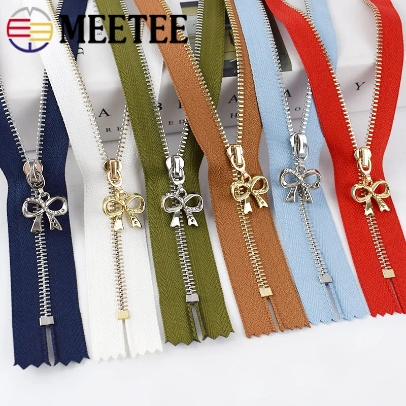 

2/5pcs Meetee 3# 20cm Metal Zippers Gold Silver Close-end Zipper for Sewing Jacket Pocket Bags Garment Accessories