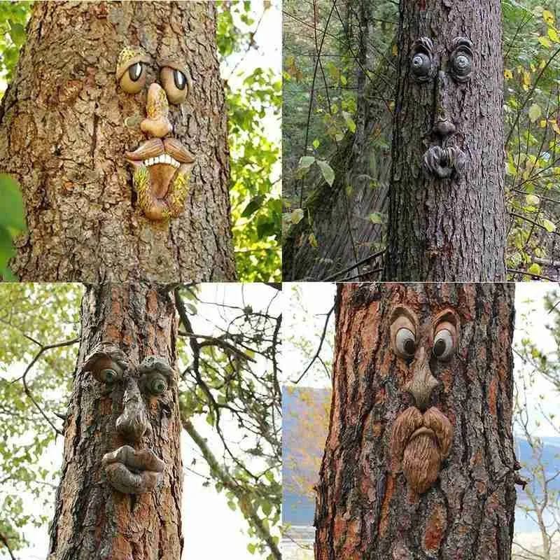 

Bark Tree Features Creative Toys Courtyard Art Deco Outdoor Art Model Garden Decoration Tree Face Decor Toys O8G6