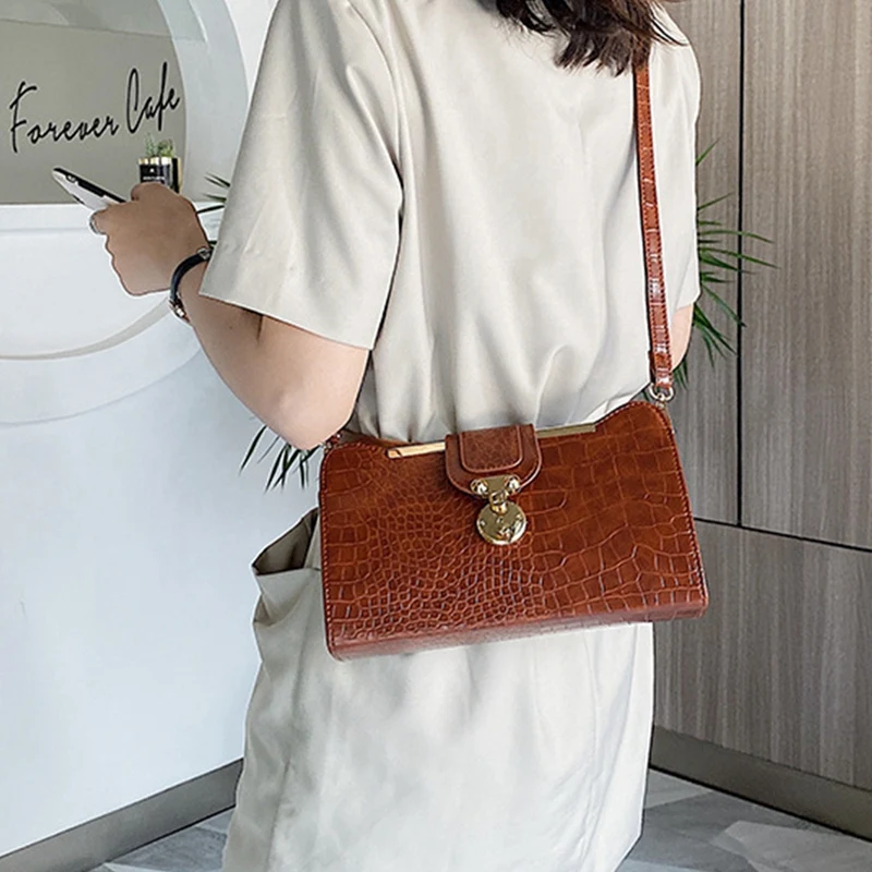 Роскошные Сумки Винтаж замок с узором крокодиловая кожа Сумка через плечо