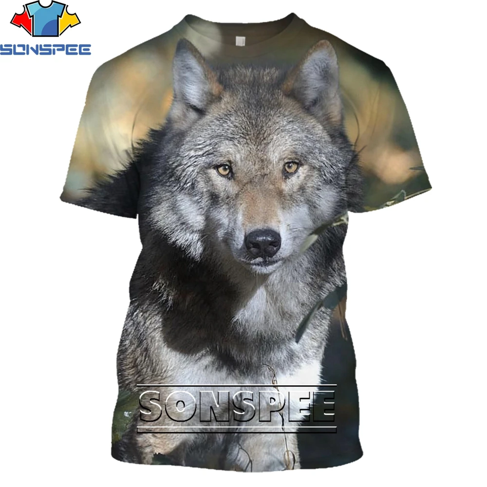 

SONSPEE Forest Wild Animal Wolf Cub 3D T-shirt Summer Casual Men's T-shirt Fashion Streetwear Ladies Turtleneck Short Sleeve Top