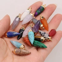 natural gem pointy cut face pendant picture stone amethyst tiger eye diy necklace various irregular shape making jewelry gift