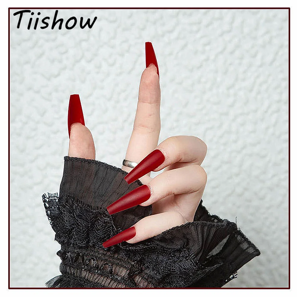 

Tiishow 21 Colors Matte Long Ballerina False Nails Tips Manicure Colorful Coffin Full Cover Fake Nails With Glue Nail Decor