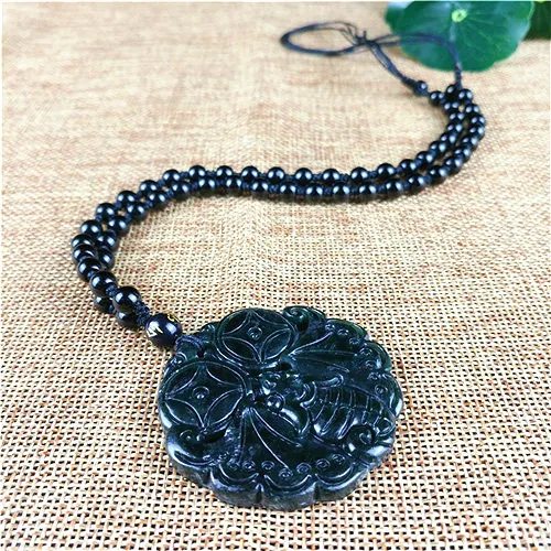 Китайская подвеска-летучая мышь из натурального черного и зеленого нефрита