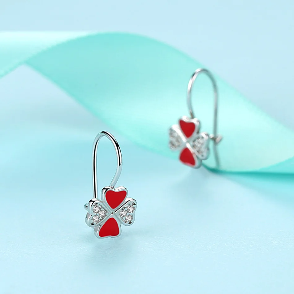 Модные серьги для девочек из стерлингового серебра 925 пробы с красной эмалью
