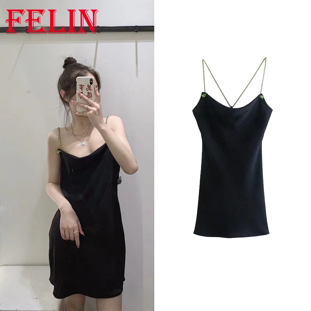 

Za 2021 Chic Solid Black Sling Mini Dresses Fashion Costume Jewelry Vintage Women Dresses Sexy Party Backless Sheath Vestidos