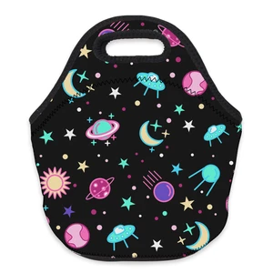 Deanfun черная сумка для завтрака с 3D принтом, неопреновая сумка-тоут на молнии, милая сумка для ланча для детей, женщин, девочек 73140