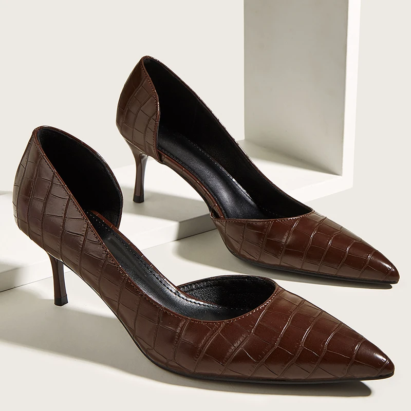 Туфли-лодочки женские на высоком каблуке босоножки без застежки заостренный