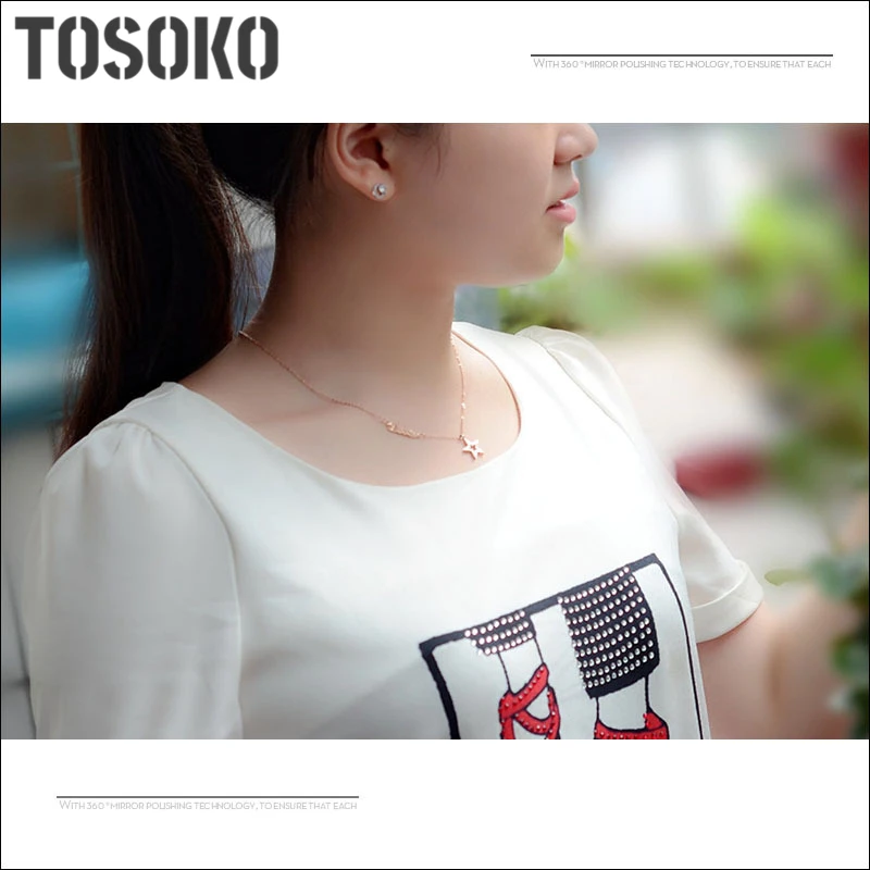 

TOSOKO Korean Popular Love Star Short Necklace Female Five-Pointed Star Letter Clavicle Necklace Stainless Steel BSP100