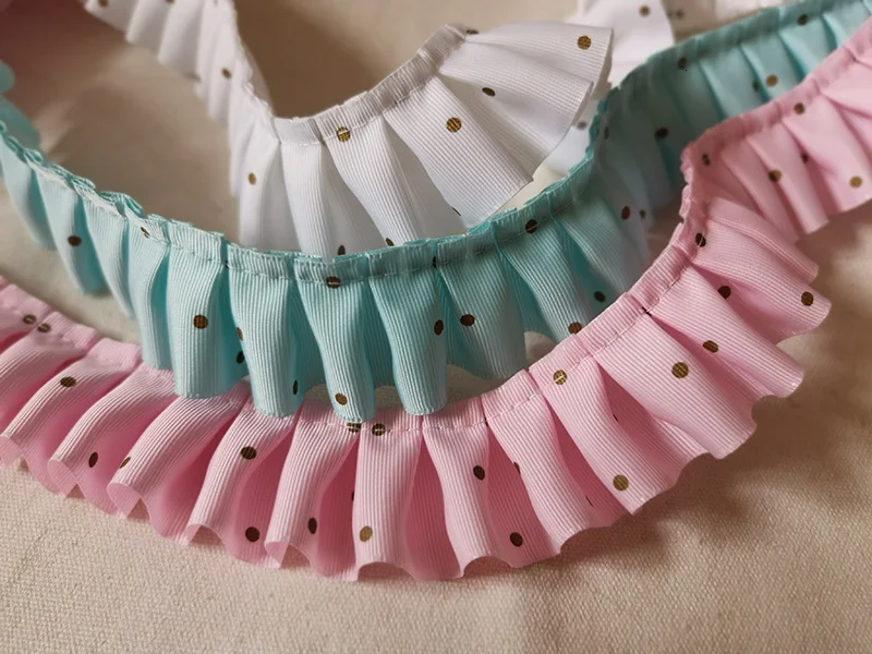 3.8CM Wide Romantic Dot Pleat Satin 3D Guipure Lace Fabric Ribbon Ruffle Trim Collar Dress Applique DIY Home Sewing Accessories - купить по