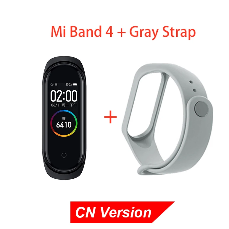 CN Add Gray Strap Xiaomi mi-браслет 4 смарт-браслет Bluetooth 5,0 AI фитнес-браслет с частотой сердечных сокращений AMOLED цветной сенсорный экран mi Band 4 - Цвет: CN Add Gray Strap