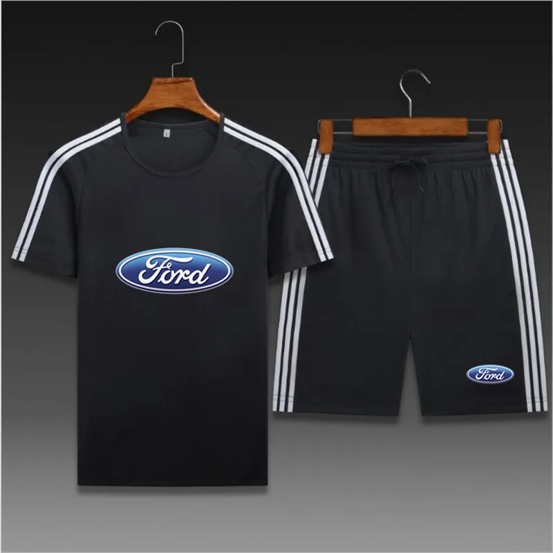 

2021 New Ford Sports Suit Men'S Running Gym Summer Two Piece Quick Drying Clothes Casual Short Sleeve Shorts Summer