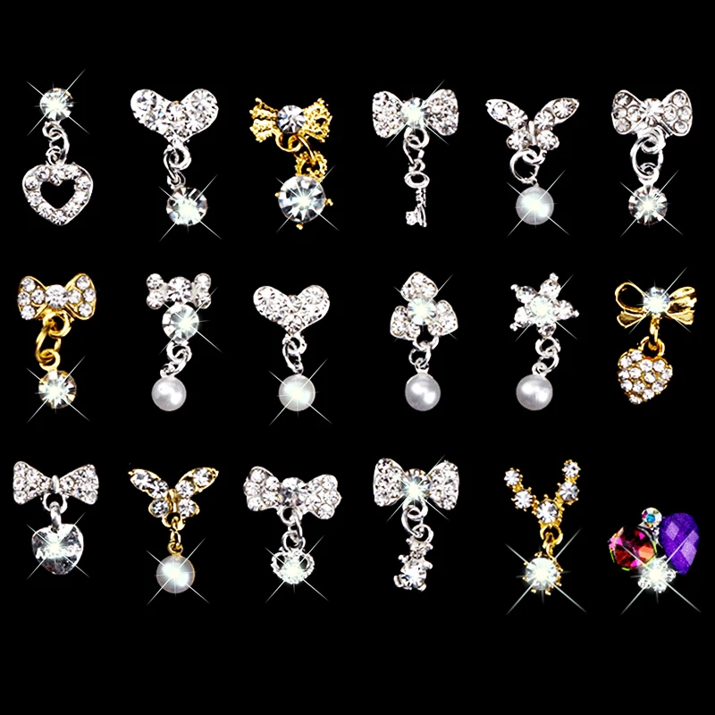 10 шт. серебристого и золотого цвета 3D украшения для ногтей стразы жемчужная