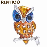 vintage blue zircon big eye owl brooch rhinestone bird brooches for women silver color pin fashion party gift statement jewelry