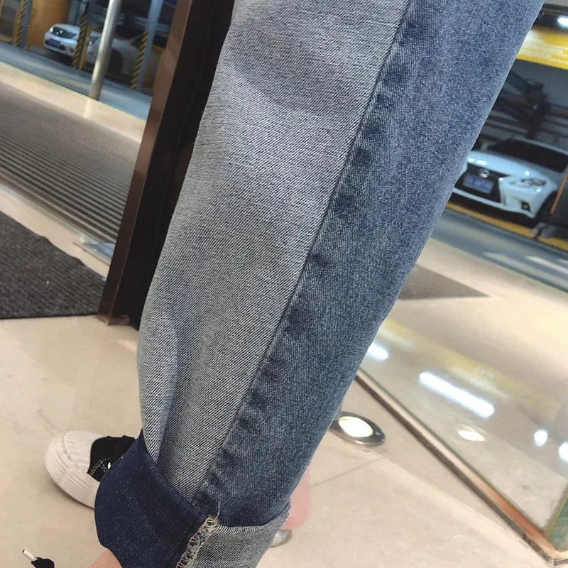 NORMOV женские осенние большие карманы соединяют внешние кнопки Jeans0 Высокая талия Свободные прямые Толстовка Оверсайз на замке джинсы длиной до щиколотки