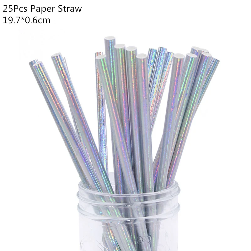 25pcs laser straw 1 комплект вечерние одноразовые столовые приборы с космическим пространством и планетой для дня рождения, детские одноразовые бумажные тарелки, вечерние принадлежности для космонавта - Цвет: 25pcs laser straw