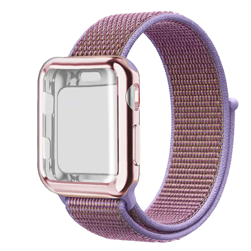Спортивный ремешок+ чехол для Apple Watch 38 мм 42 мм 40 мм 44 мм iWatch 5 4 3 2 спортивный Браслет Apple watch 4 чехол Защита экрана - Цвет ремешка: Lilac